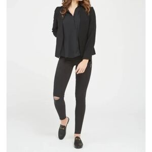 Spanx Distressed Skinny Ankle Jean Large Washed Black Pull On High Rise Stretch